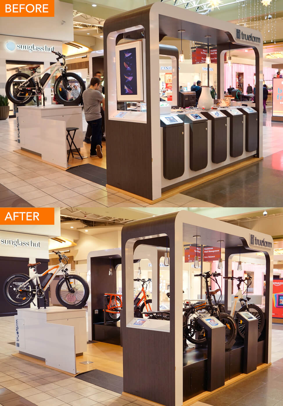 Before & After pictures of Trueform Alderwood Kiosk
