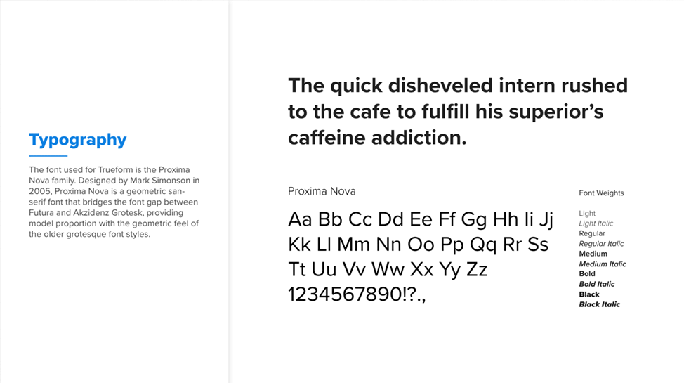 Typography Page, Trueform Brand Guidelines
