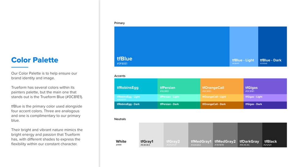 Color Palette Page, Trueform Brand Guidelines