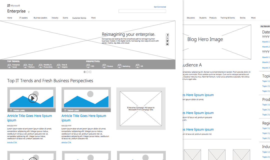 Enterprise 2014 Homepage and Blog Wireframes